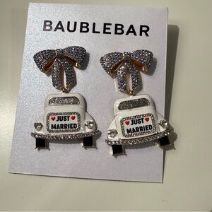 NWT, BaubleBar Just Married Car Earrings - Silver and White with Rhinestones!
